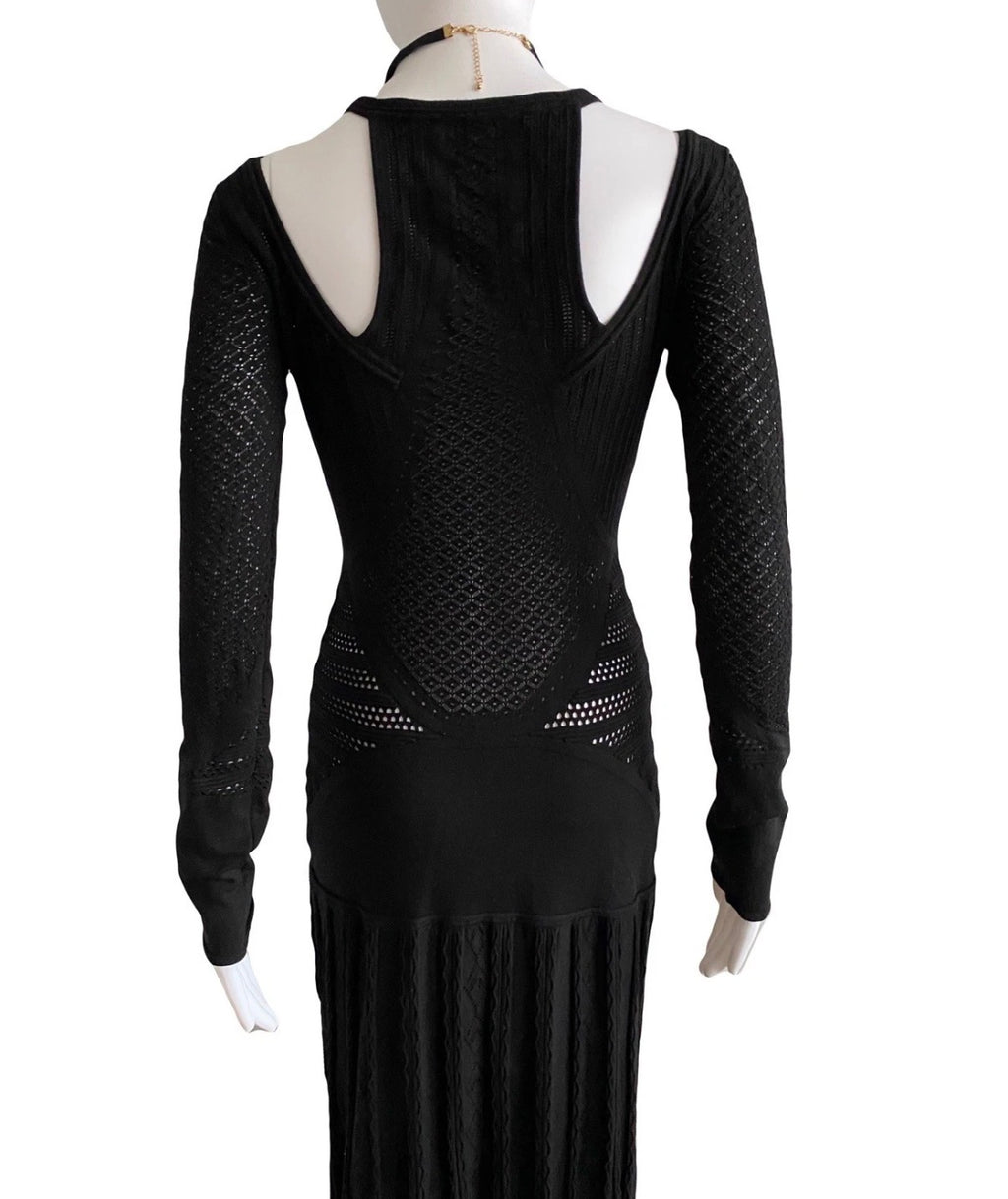 Roberto Cavalli Black Maxi Dress Crochet Knitted Style 42IT