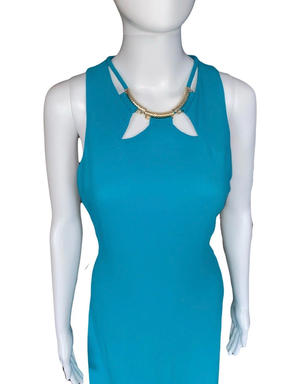 Roberto Cavalli Evening Maxi Dress Turquoise Blue Gold Tone Embellishment S