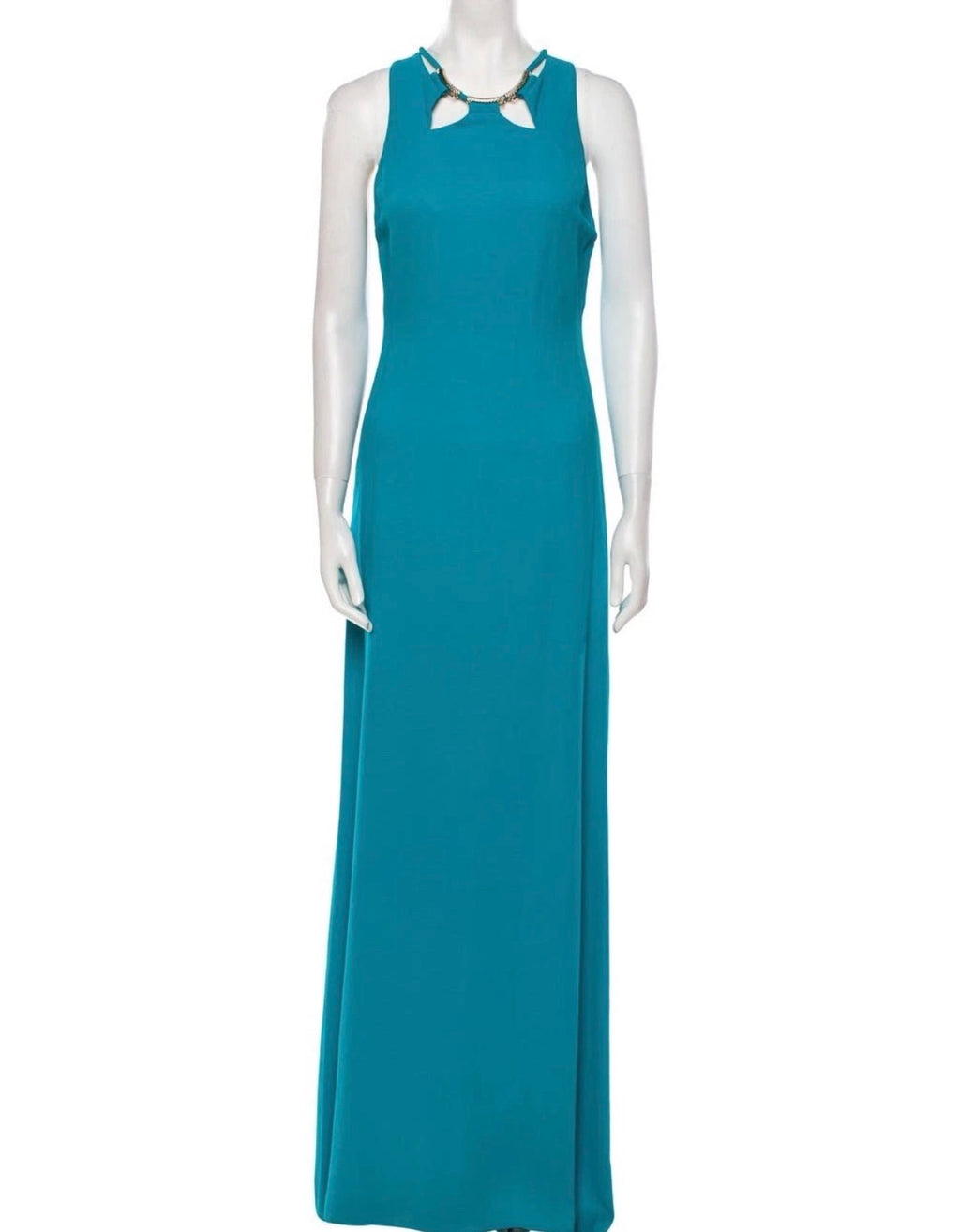 Roberto Cavalli Evening Maxi Dress Turquoise Blue Gold Tone Embellishment S