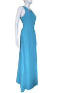 Roberto Cavalli Evening Maxi Dress Turquoise Blue Gold Tone Embellishment S
