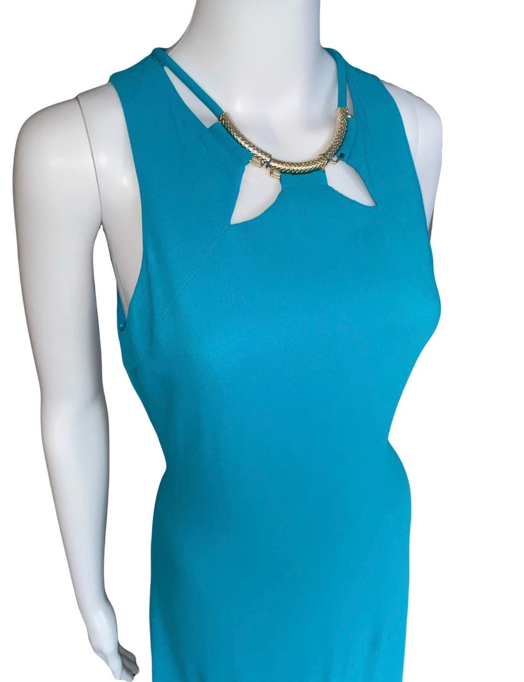 Roberto Cavalli Evening Maxi Dress Turquoise Blue Gold Tone Embellishment S