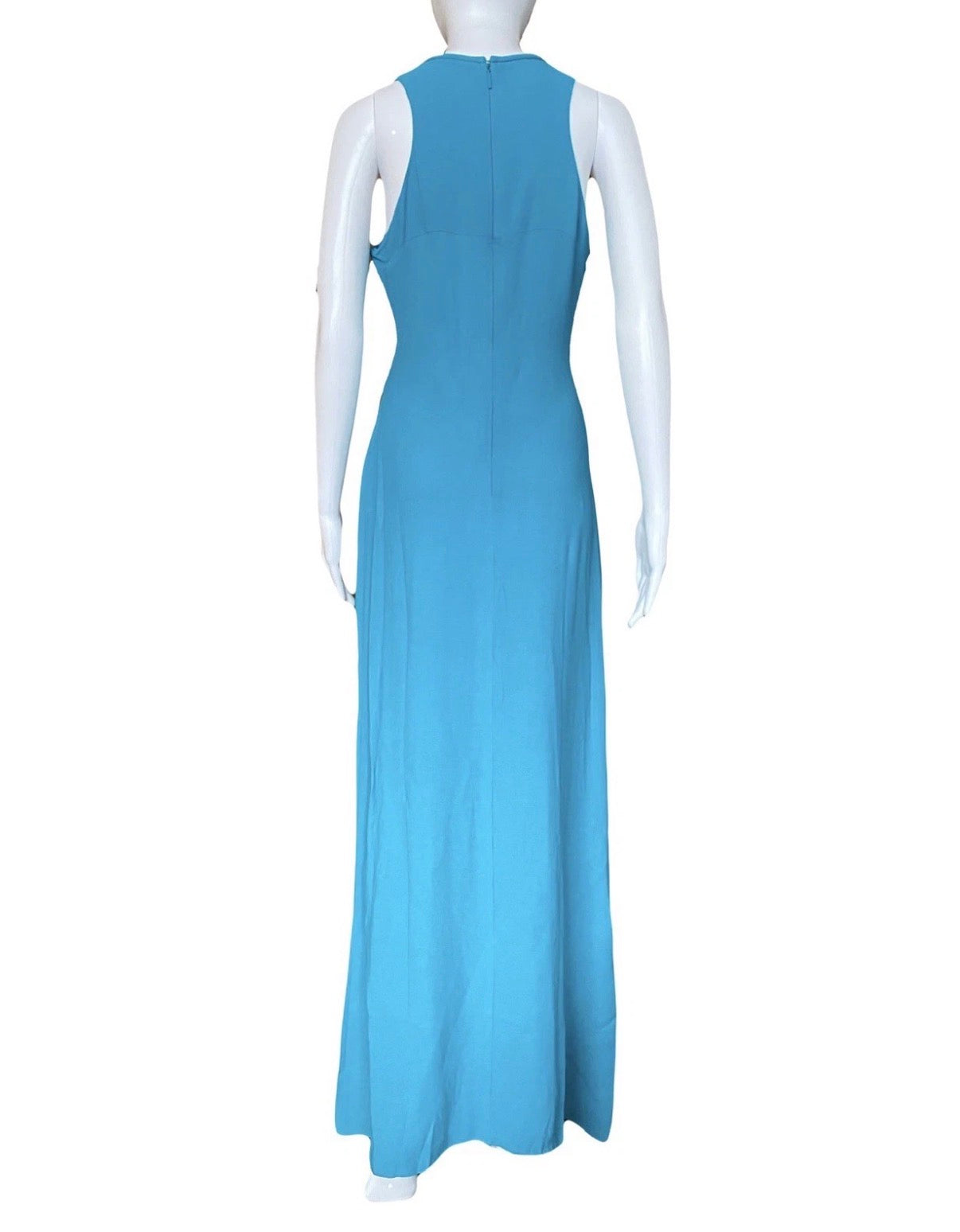 Roberto Cavalli Evening Maxi Dress Turquoise Blue Gold Tone Embellishment S