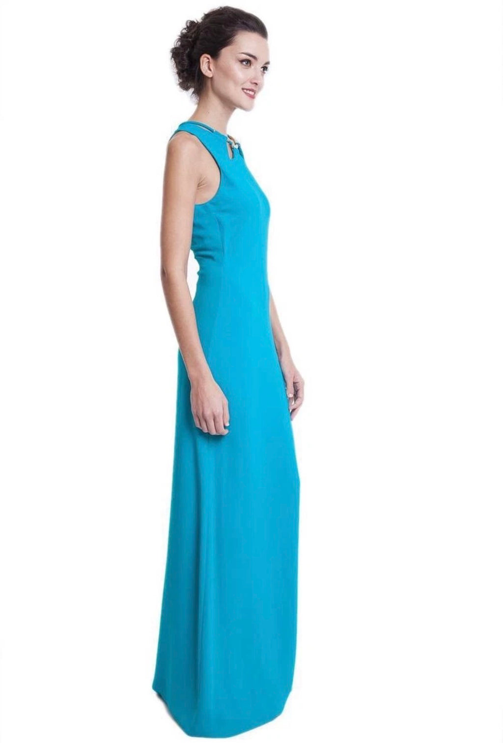 Roberto Cavalli Evening Maxi Dress Turquoise Blue Gold Tone Embellishment S
