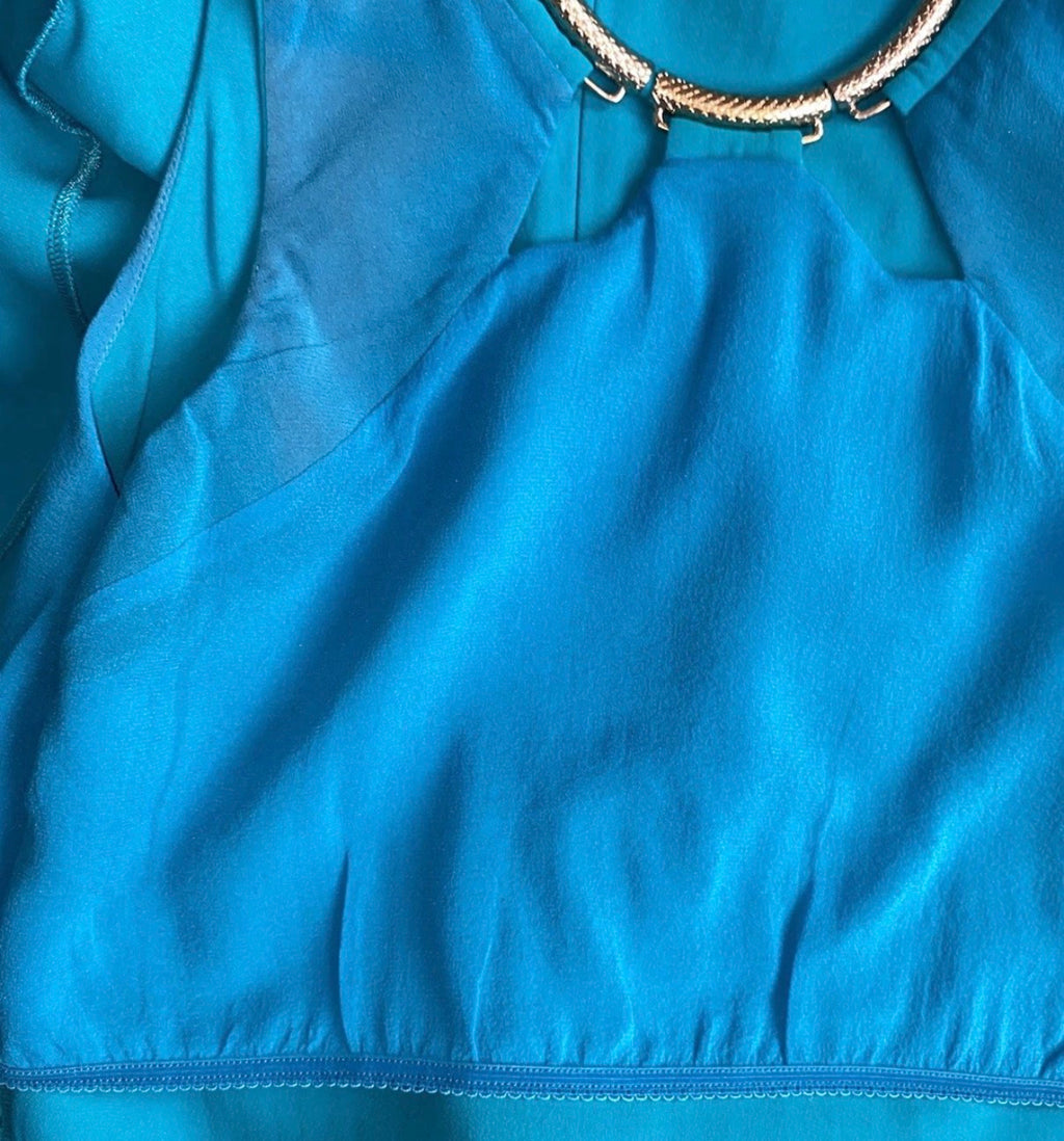 Roberto Cavalli Evening Maxi Dress Turquoise Blue Gold Tone Embellishment S