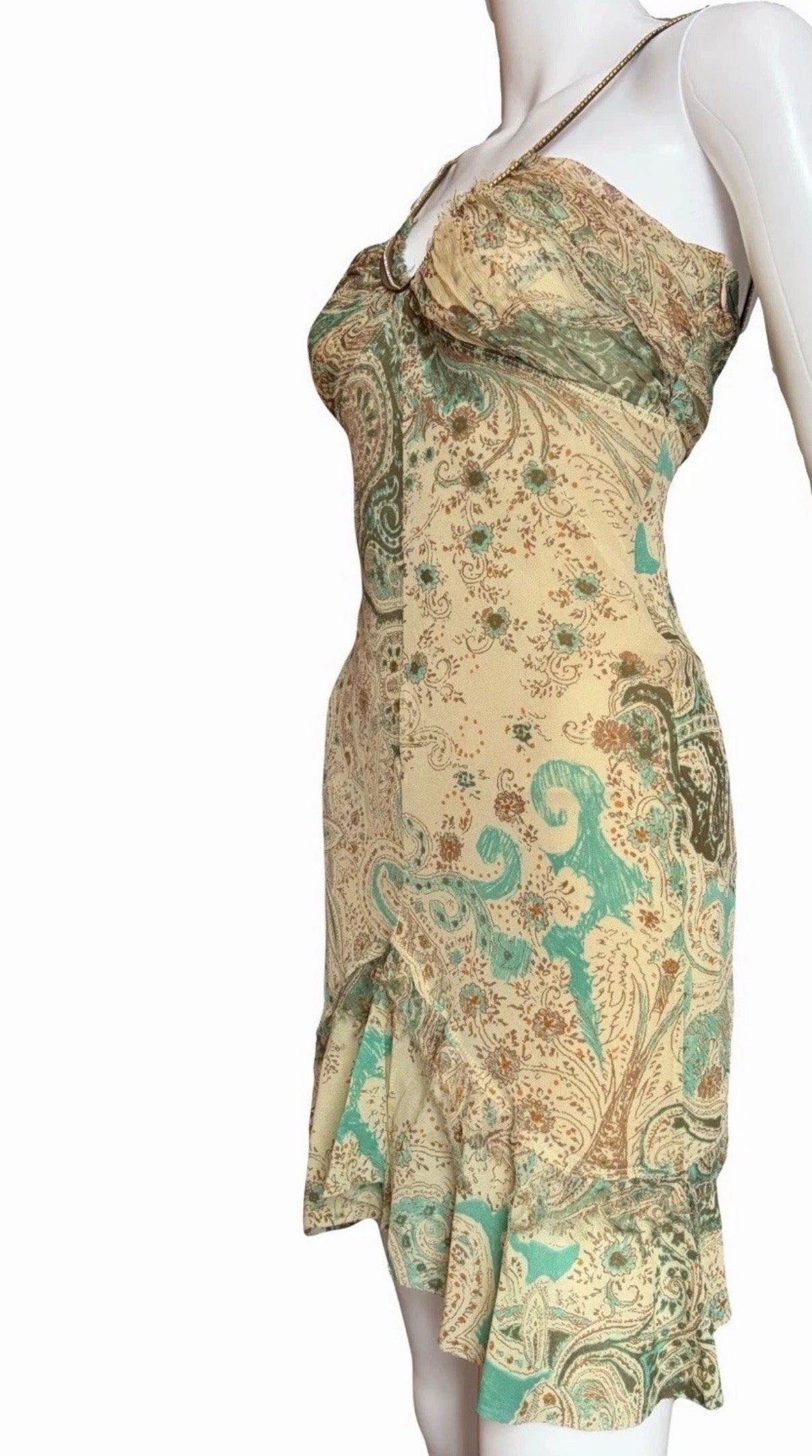 Liu Jo 2000s paisley mini dress Beige Green Brown XS