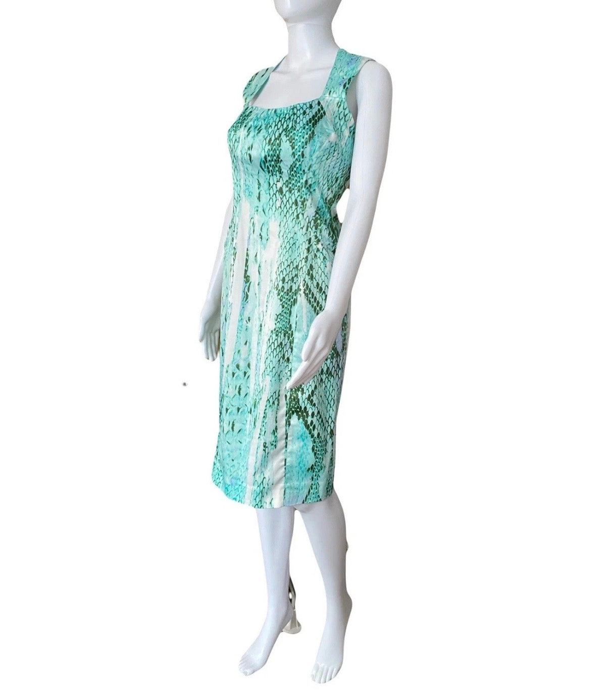 Just Cavalli Green Snakeskin Print Knee Length Dress 42IT