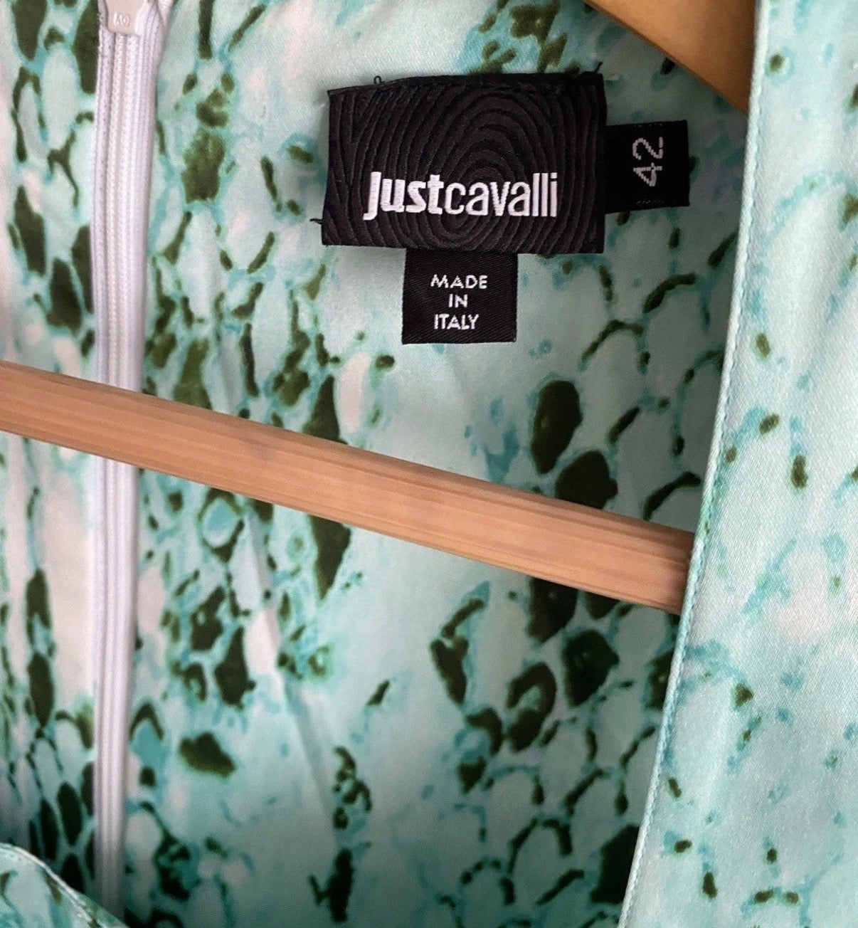 Just Cavalli Green Snakeskin Print Knee Length Dress 42IT