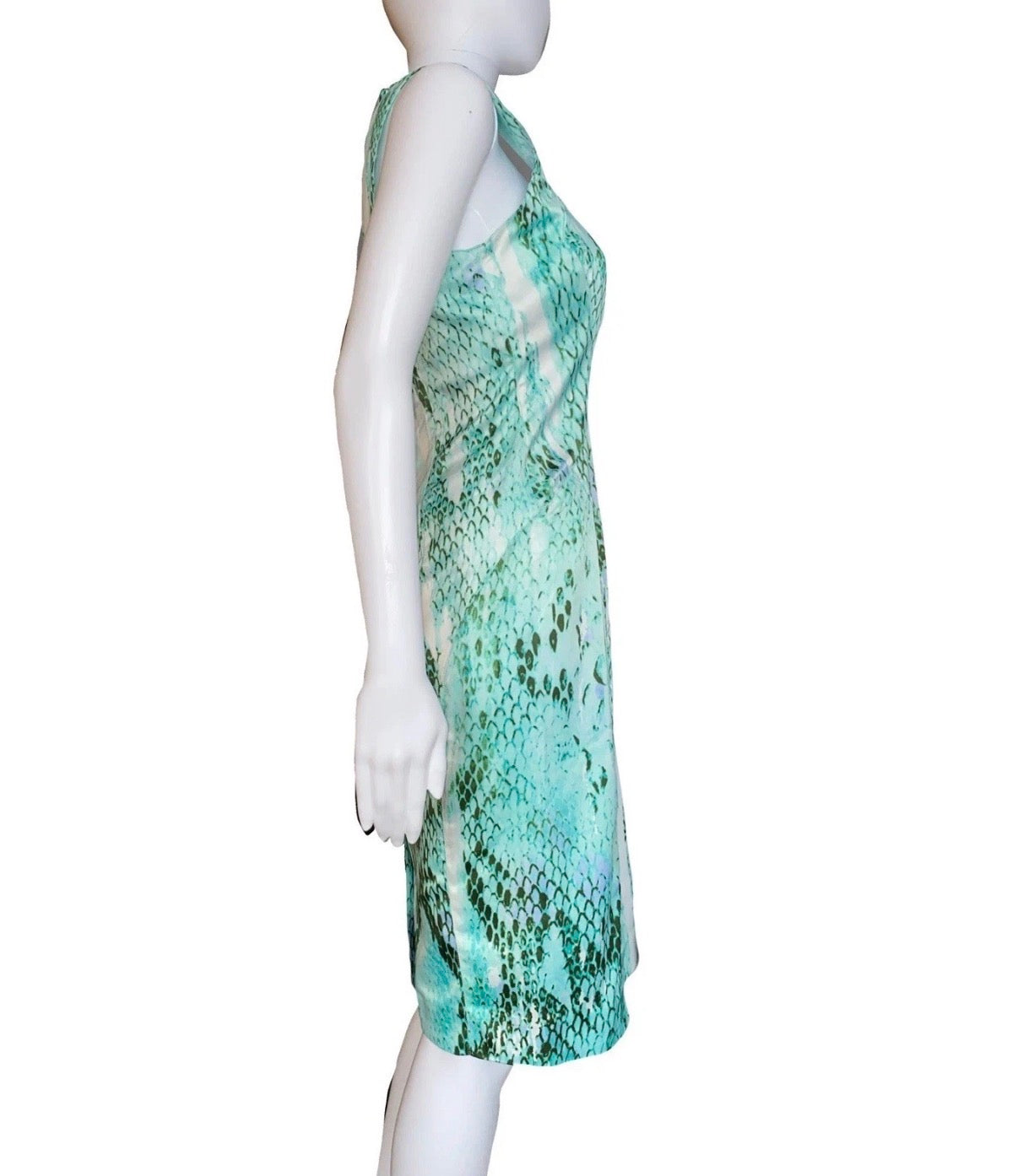 Just Cavalli Green Snakeskin Print Knee Length Dress 42IT