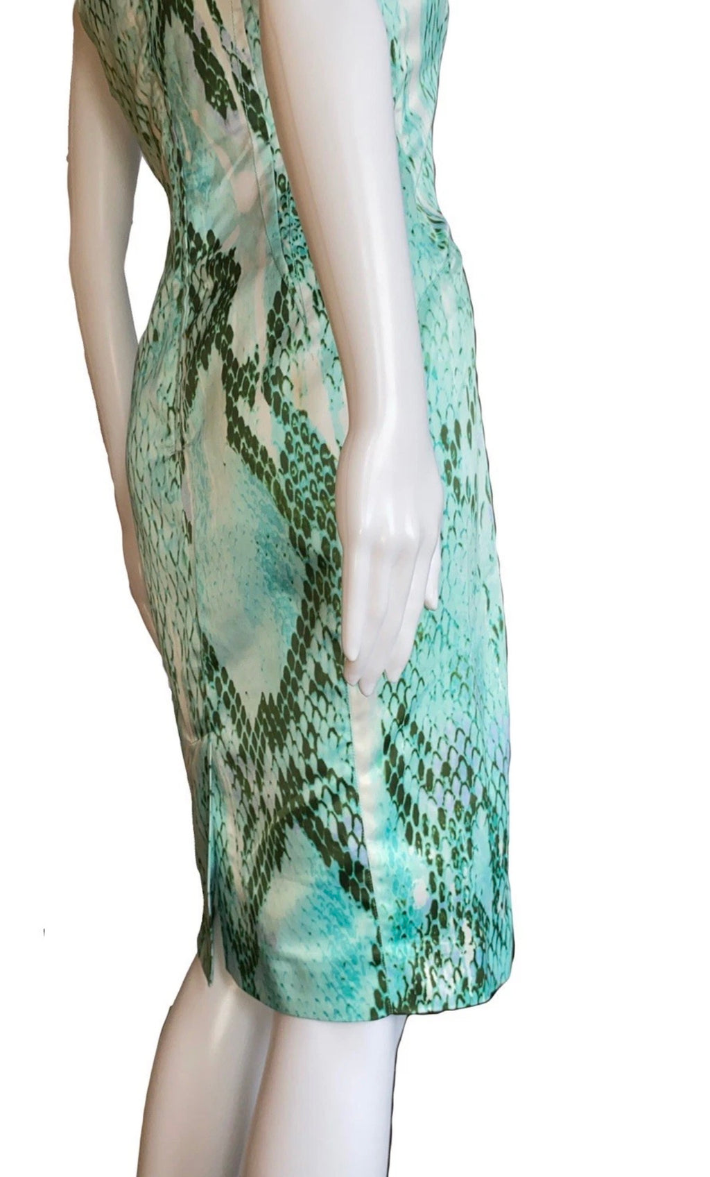 Just Cavalli Green Snakeskin Print Knee Length Dress 42IT