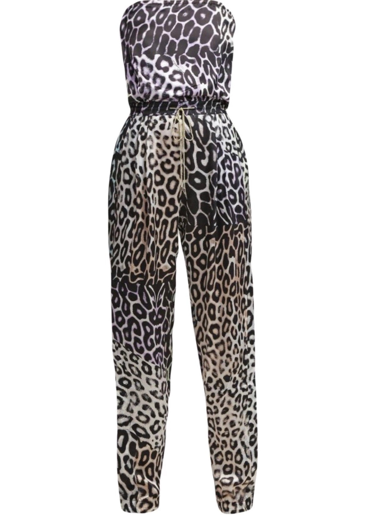 Just Cavalli Silk Jumpsuit Leopard Print Multicoloured 42IT Tie Up Waist.
