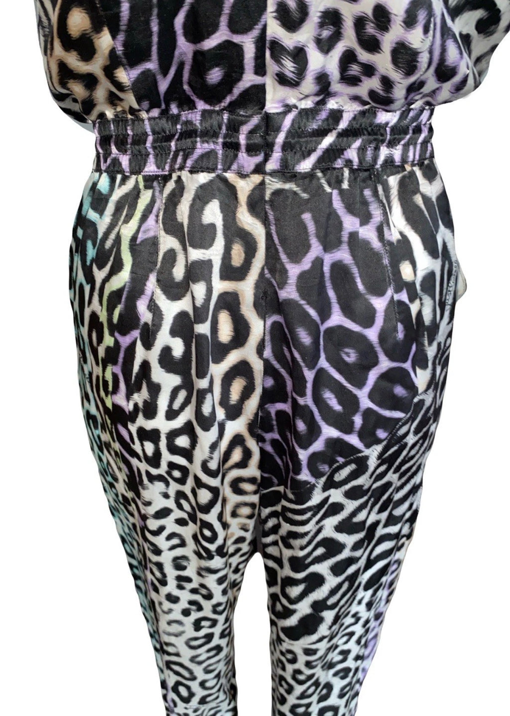 Just Cavalli Silk Jumpsuit Leopard Print Multicoloured 42IT Tie Up Waist.