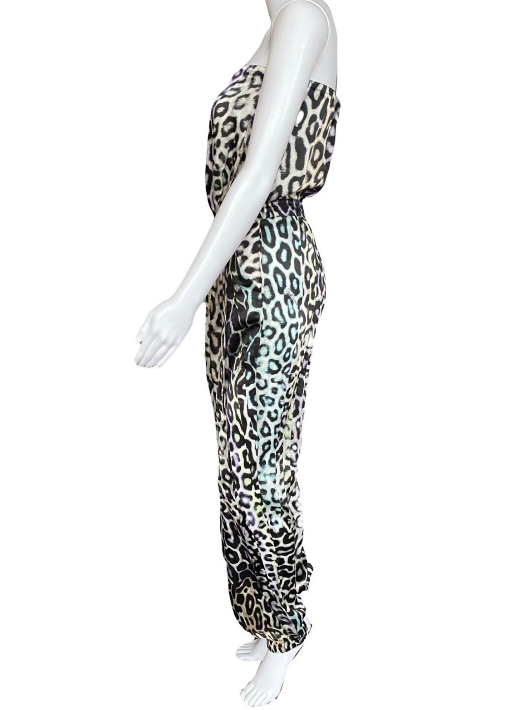 Just Cavalli Silk Jumpsuit Leopard Print Multicoloured 42IT Tie Up Waist.