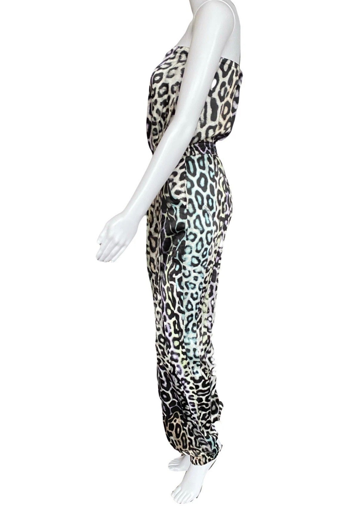 Just Cavalli Silk Jumpsuit Leopard Print Multicoloured 42IT Tie Up Waist.