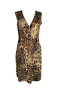 Roberto Cavalli Leopard Print Dress Gold Metallic Shimmer Design XL V-neck