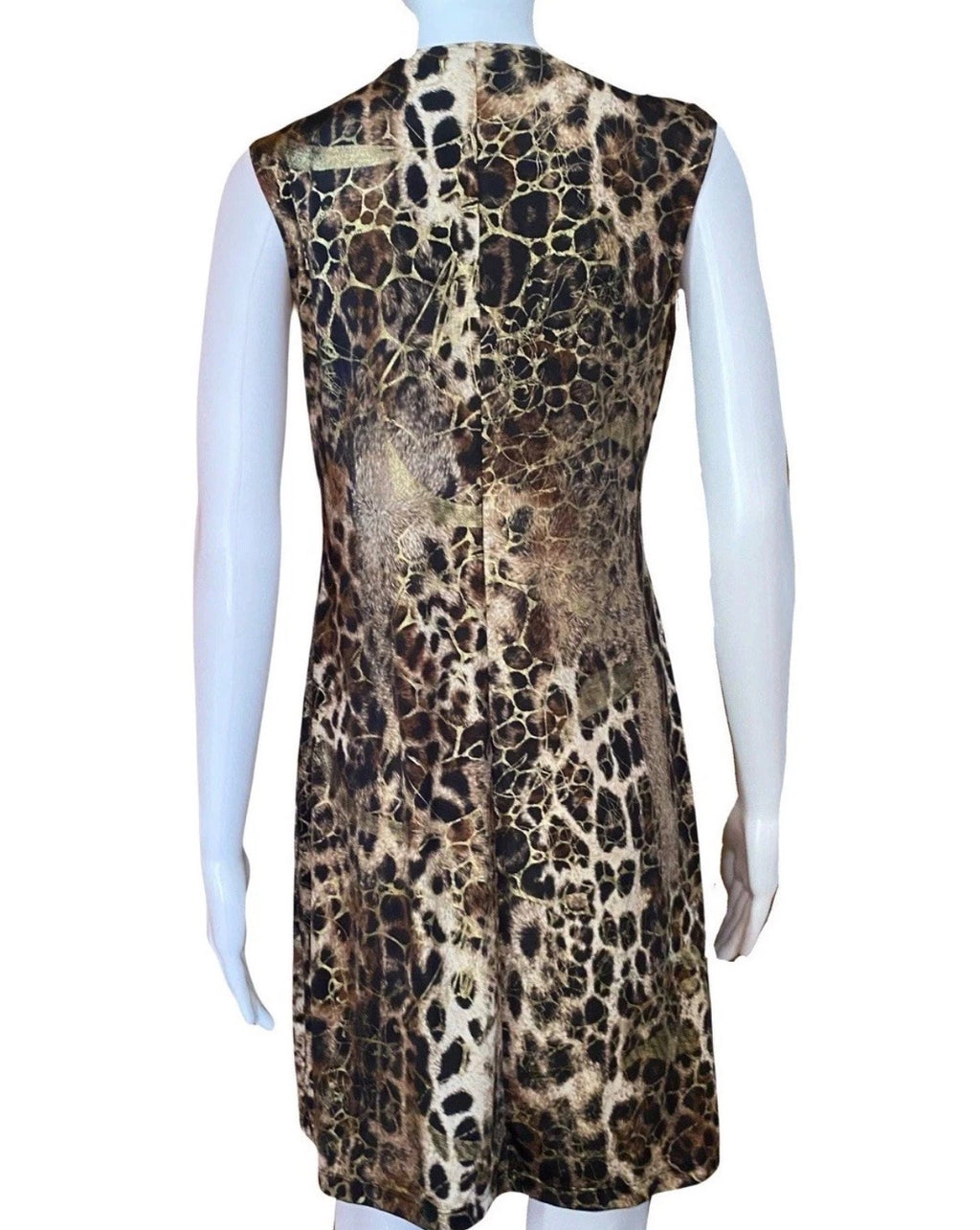 Roberto Cavalli Leopard Print Dress Gold Metallic Shimmer Design XL V-neck