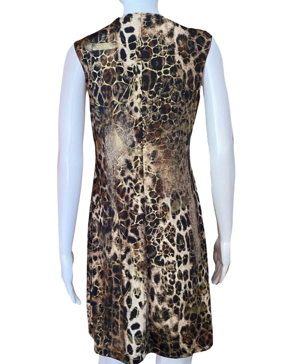 Roberto Cavalli Leopard Print Dress Gold Metallic Shimmer Design XL V-neck