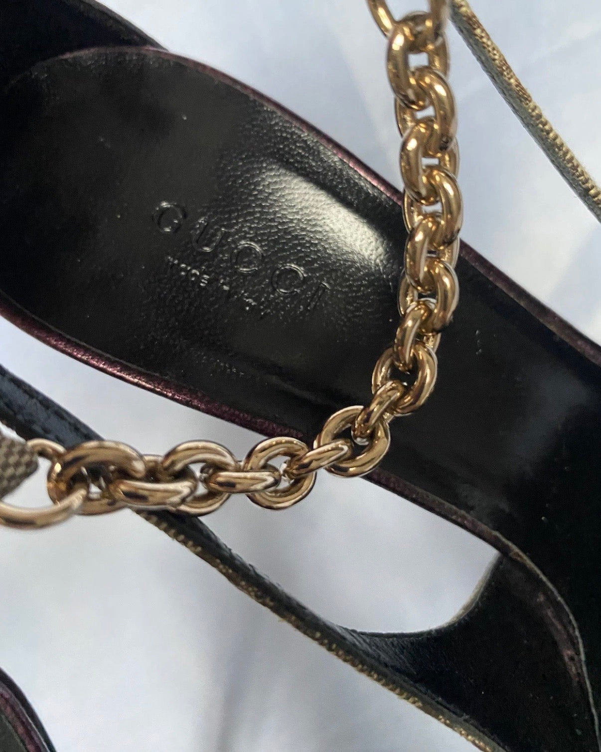 Gucci Dragon Heels Fall/2004 by Tom Ford Era Burgundy Leather GG Canvas Swarovski