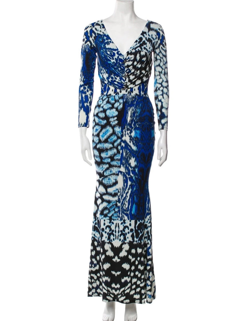 Roberto Cavalli Blue Long Dress Leo Animal Print 38IT