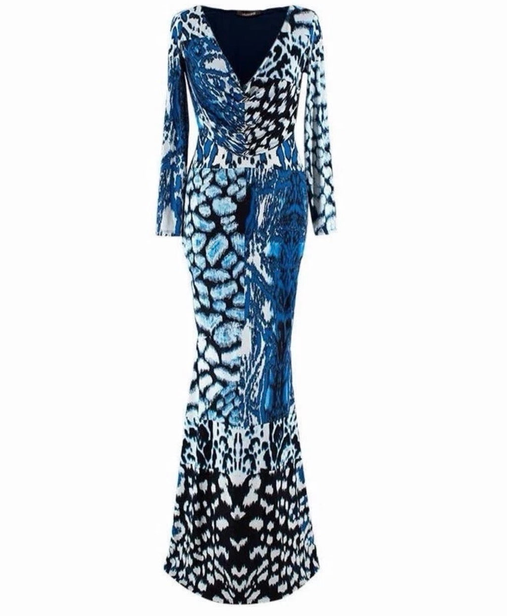 Roberto Cavalli Blue Long Dress Leo Animal Print 38IT