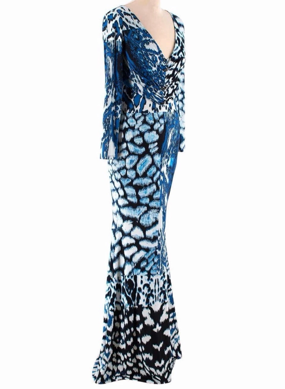 Roberto Cavalli Blue Long Dress Leo Animal Print 38IT