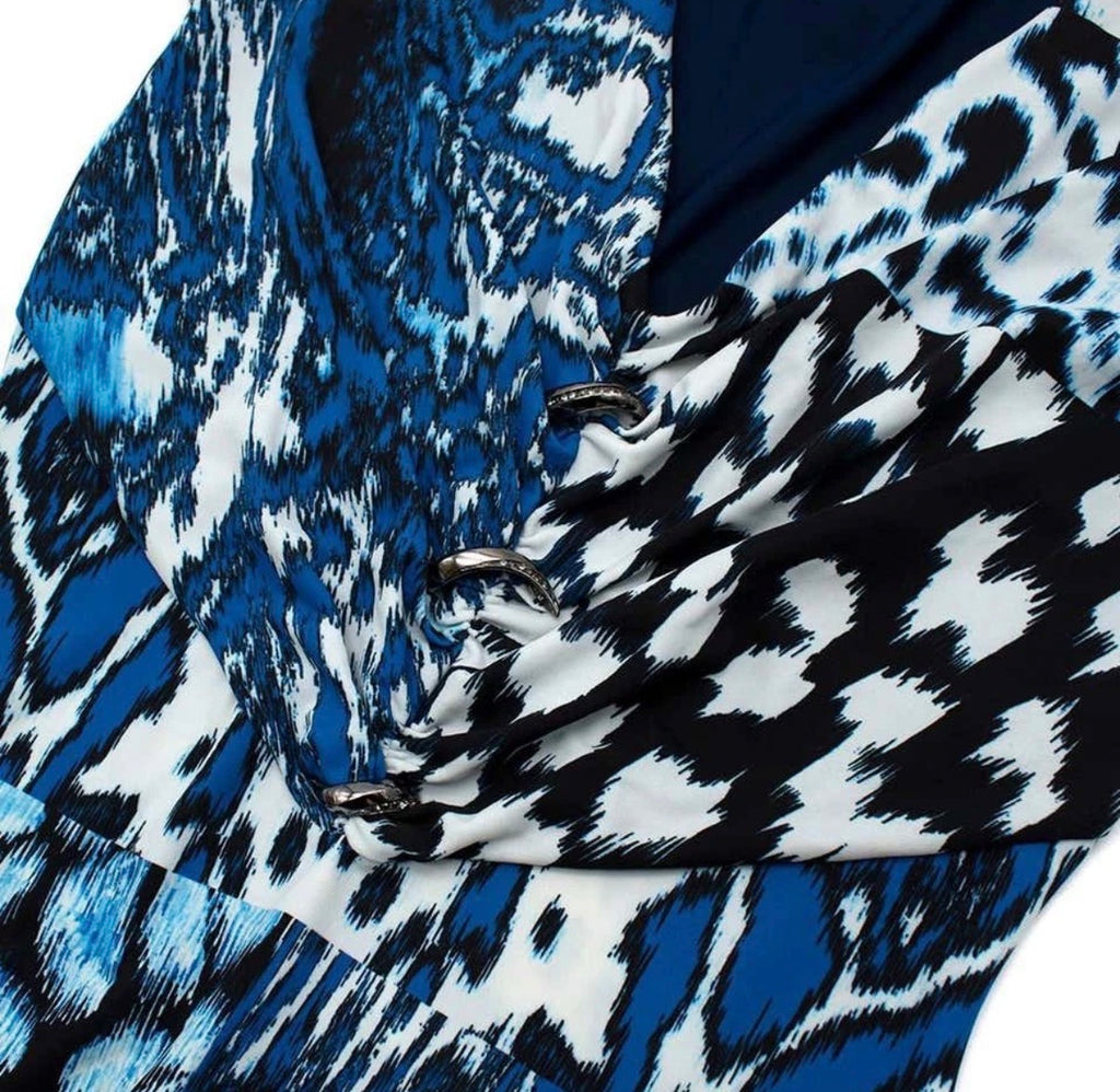 Roberto Cavalli Blue Long Dress Leo Animal Print 38IT