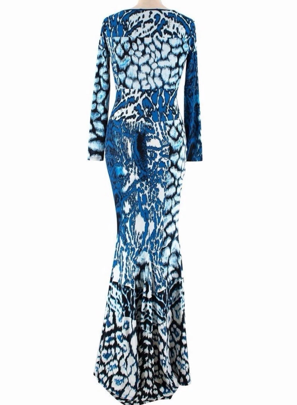 Roberto Cavalli Blue Long Dress Leo Animal Print 38IT