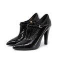 Chanel Vintage Black Ankle Bootie Patent Leather Pointed CC Mark High Heels 36.5EU