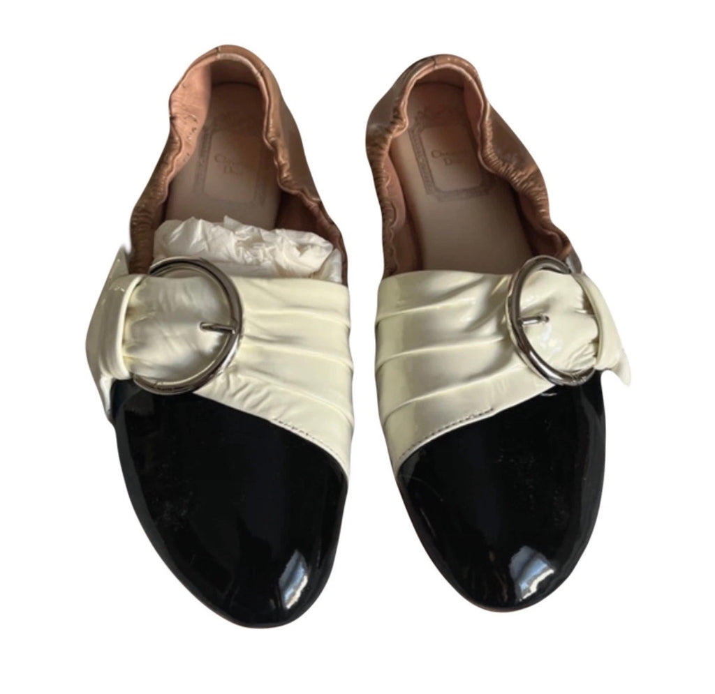 Dior Ballet Flats Patent Leather Moccasins Beige Black White 37eu New With Box