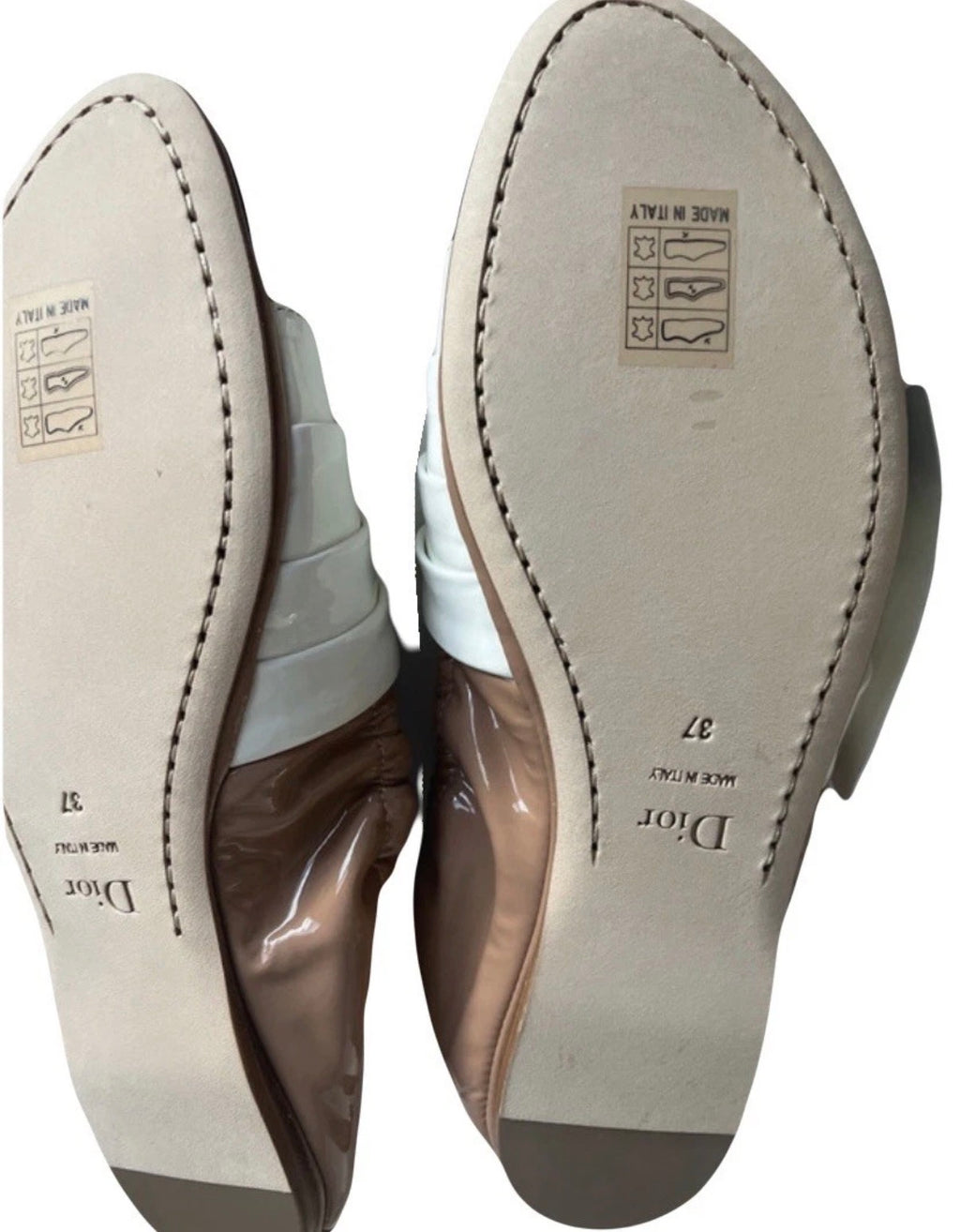 Dior Ballet Flats Patent Leather Moccasins Beige Black White 37eu New With Box