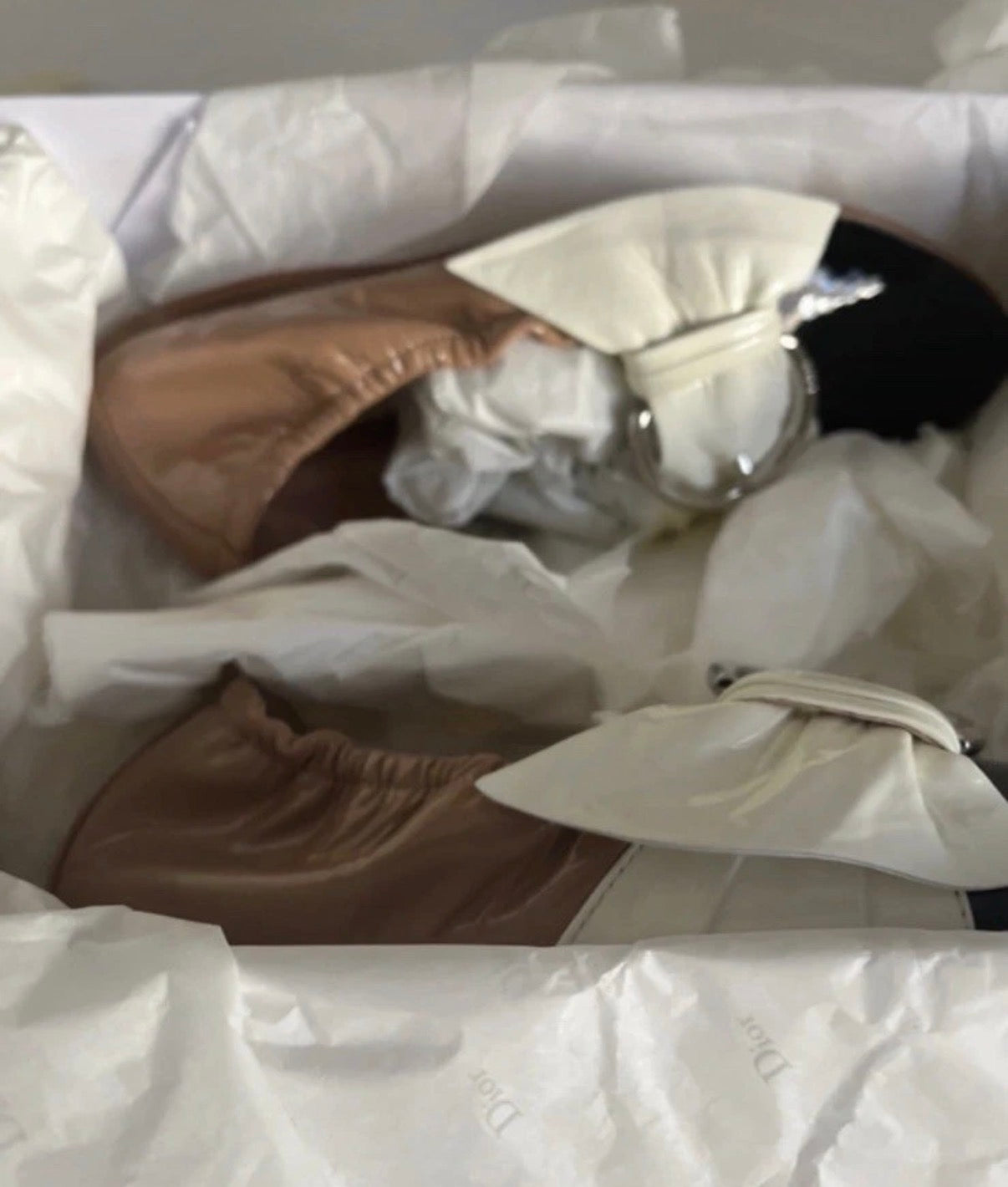 Dior Ballet Flats Patent Leather Moccasins Beige Black White 37eu New With Box