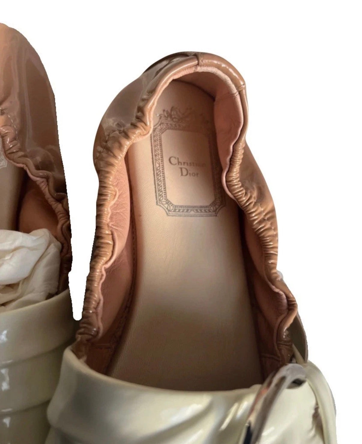 Dior Ballet Flats Patent Leather Moccasins Beige Black White 37eu New With Box