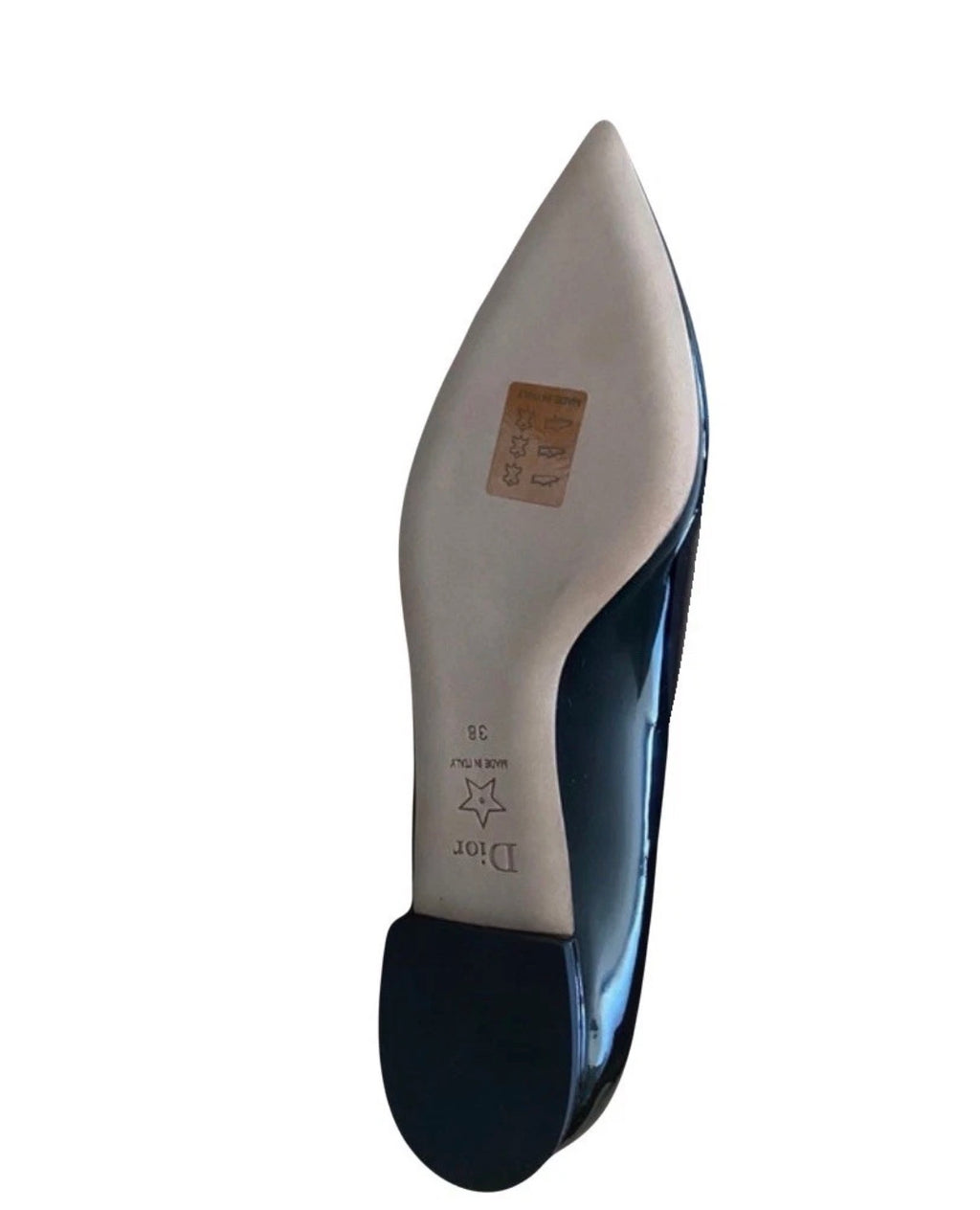 Dior Black Patent Leather Pointed Ballerina Flats 38eu New.