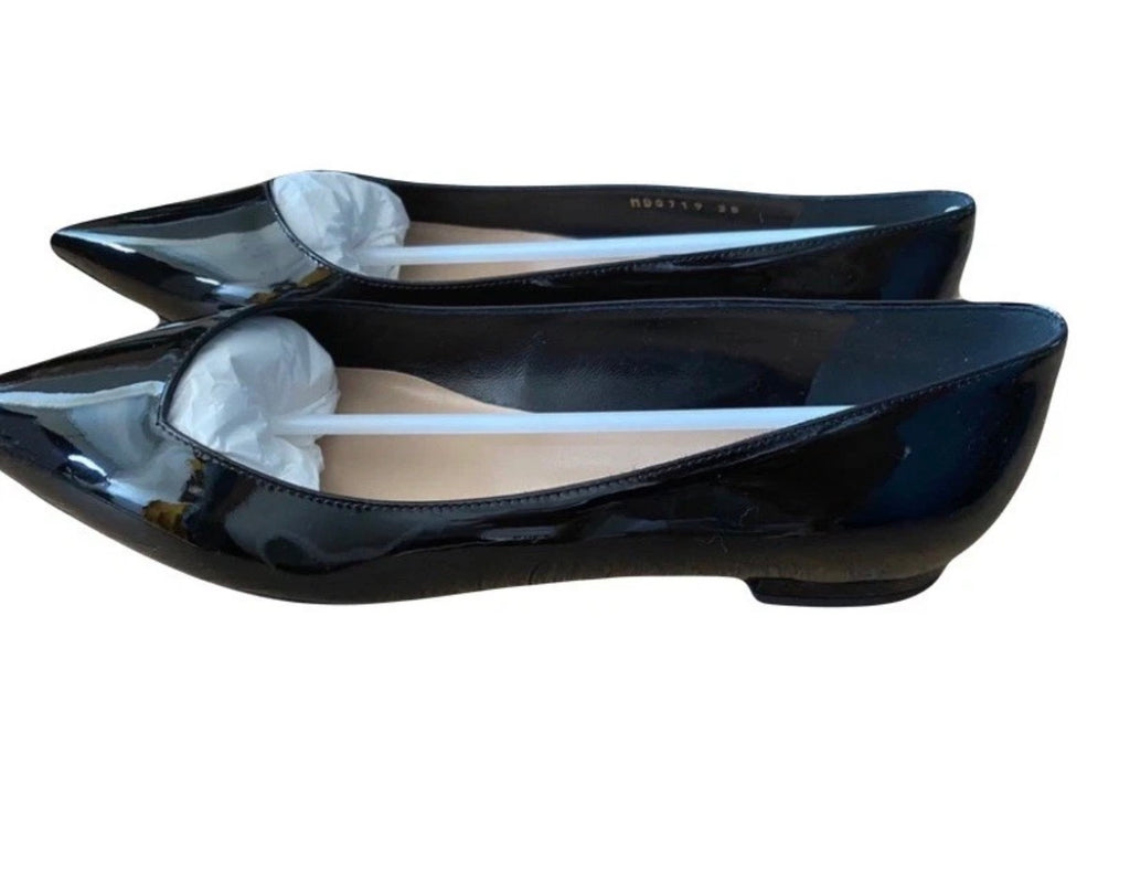 Dior Black Patent Leather Pointed Ballerina Flats 38eu New.