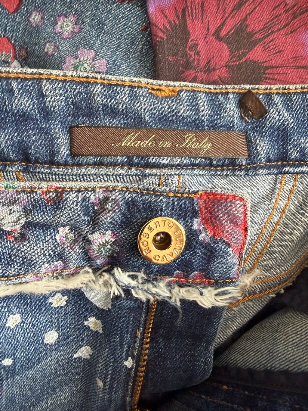 Roberto Cavalli Floral Flared Jeans 46IT Vintage