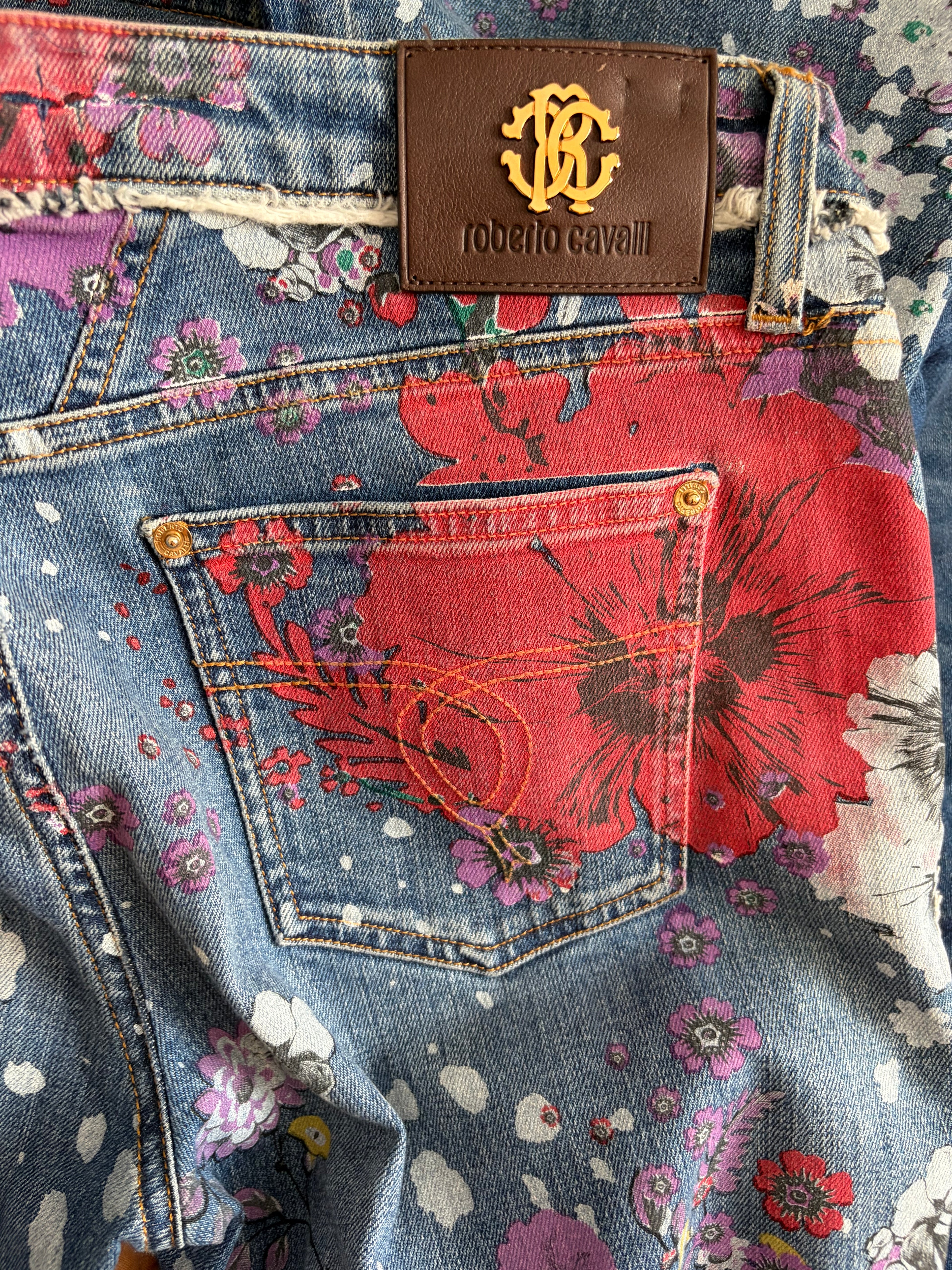Roberto Cavalli Floral Flared Jeans 46IT Vintage
