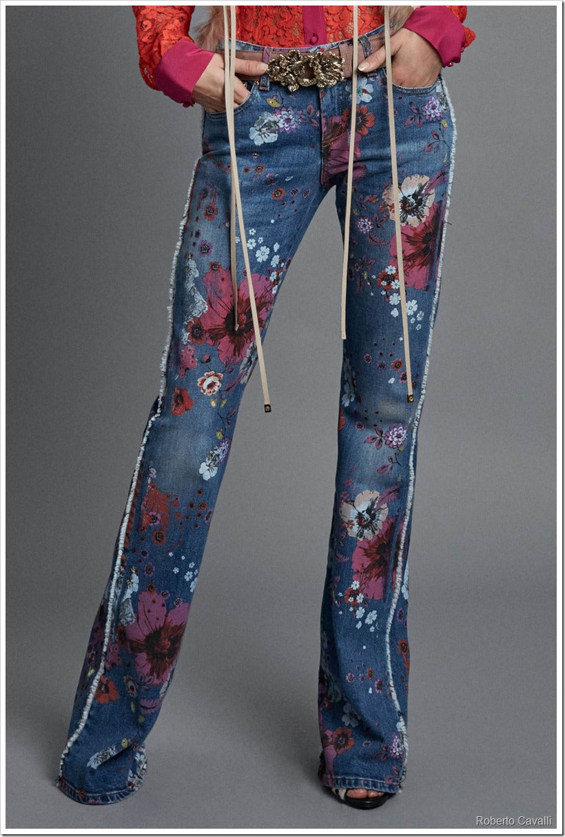 Roberto Cavalli Floral Flared Jeans 46IT Vintage