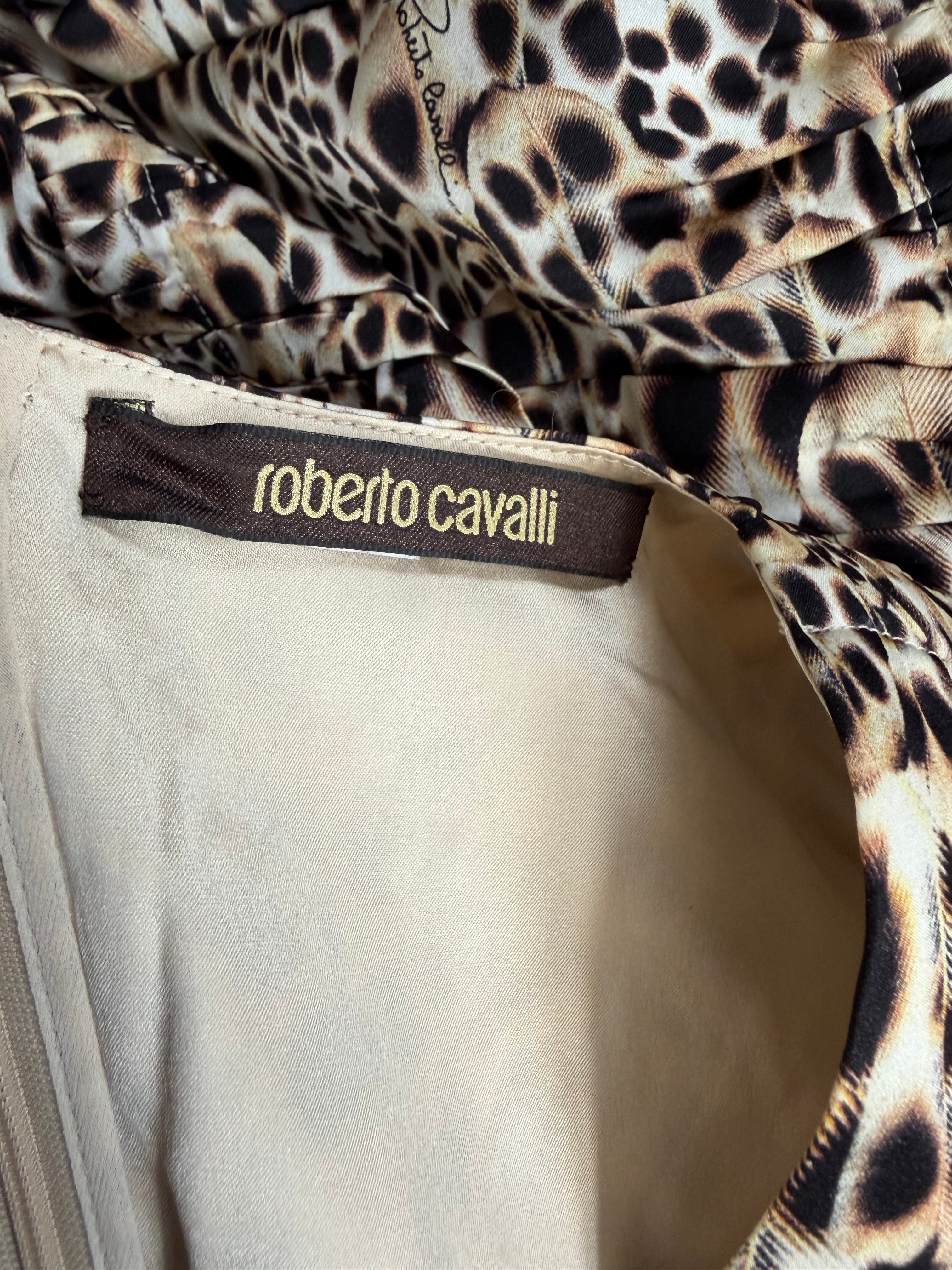 Roberto Cavalli 2000s Leo Print Ruched Silk Mini Dress Front Zip 42IT