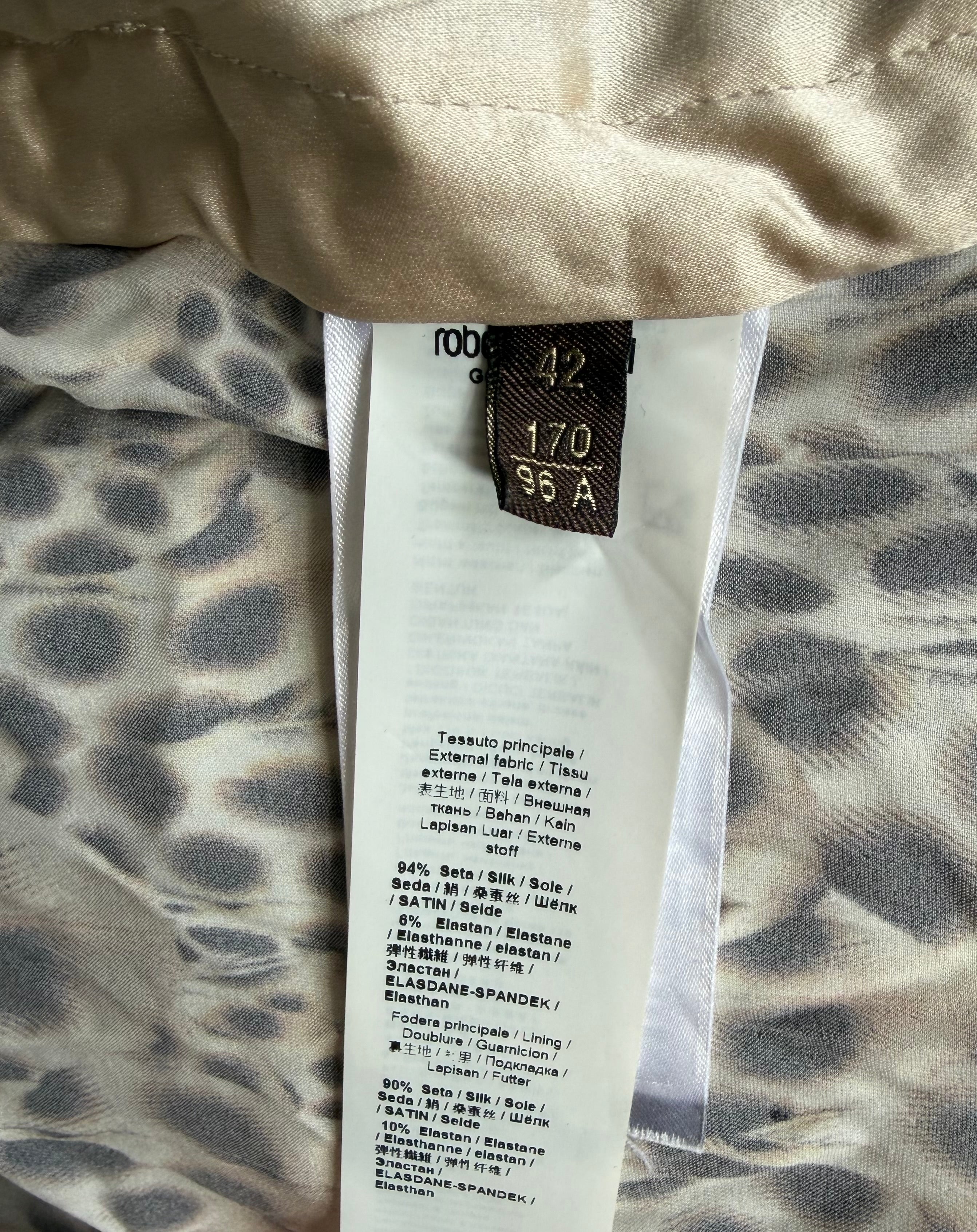 Roberto Cavalli 2000s Leo Print Ruched Silk Mini Dress Front Zip 42IT
