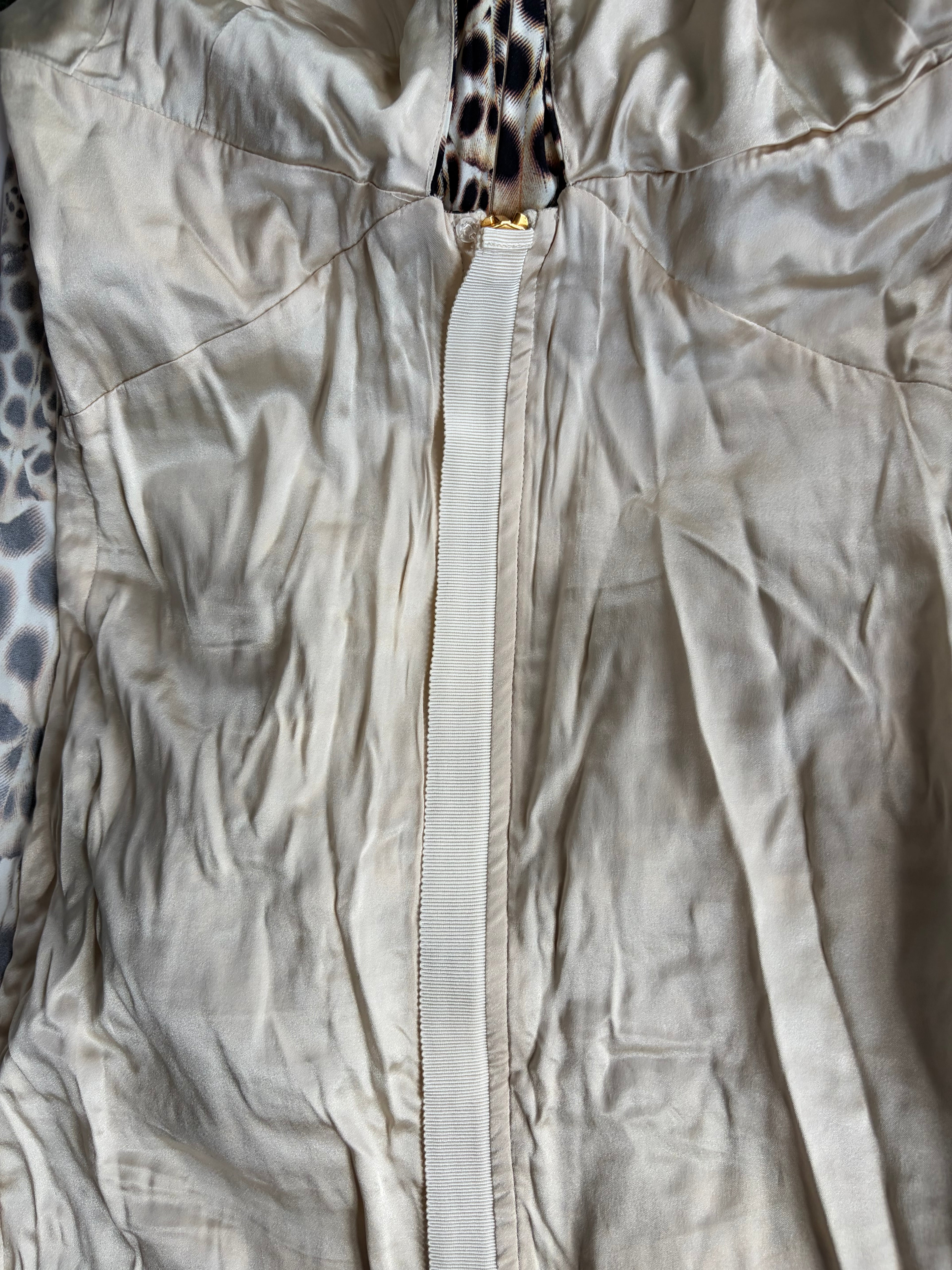Roberto Cavalli 2000s Leo Print Ruched Silk Mini Dress Front Zip 42IT