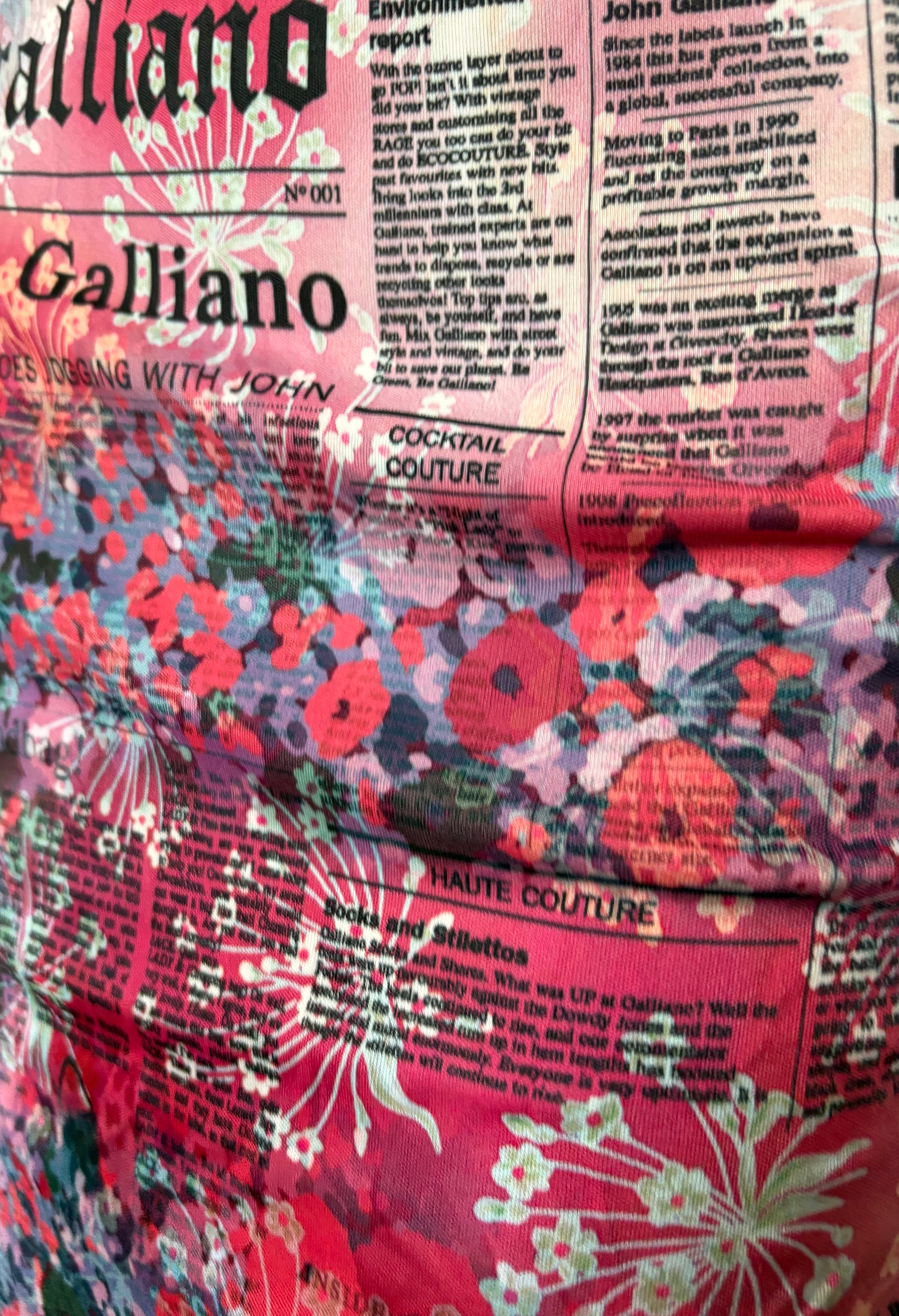 John Galliano Gazette Newspaper Print Pink Midi Dress 38IT Vintage 2000s