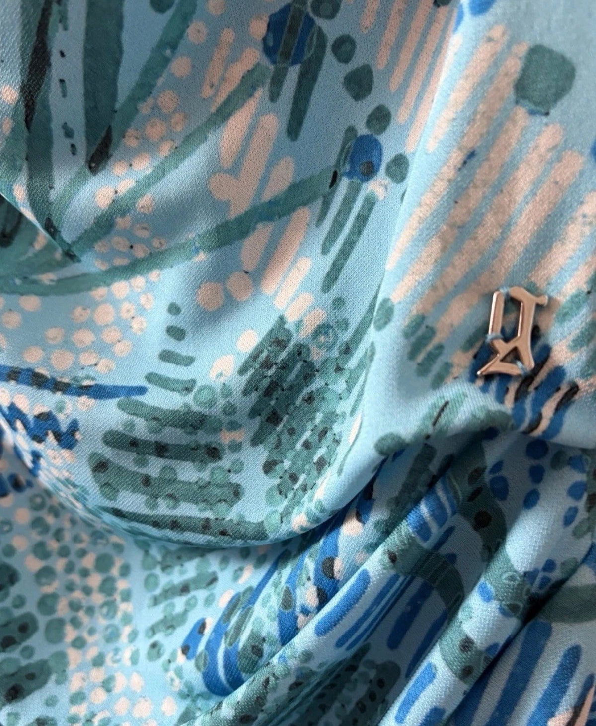 John Galliano Blue Cowl Neck Graphic Print Open Back Ruched Short Dress