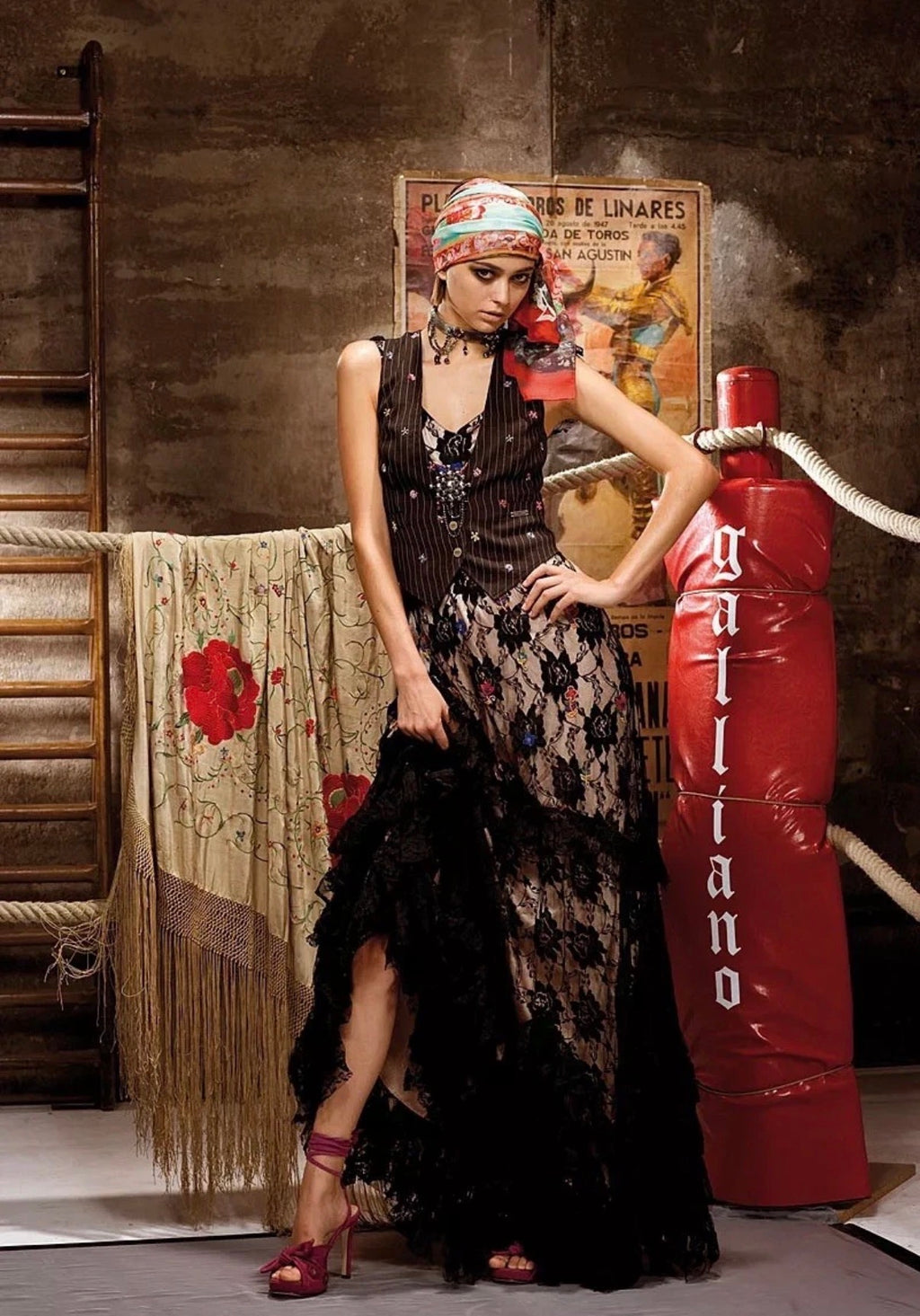 John Galliano Black Pinstripe Vest Floral Embroidery 42IT Spring 2008 Newspaper