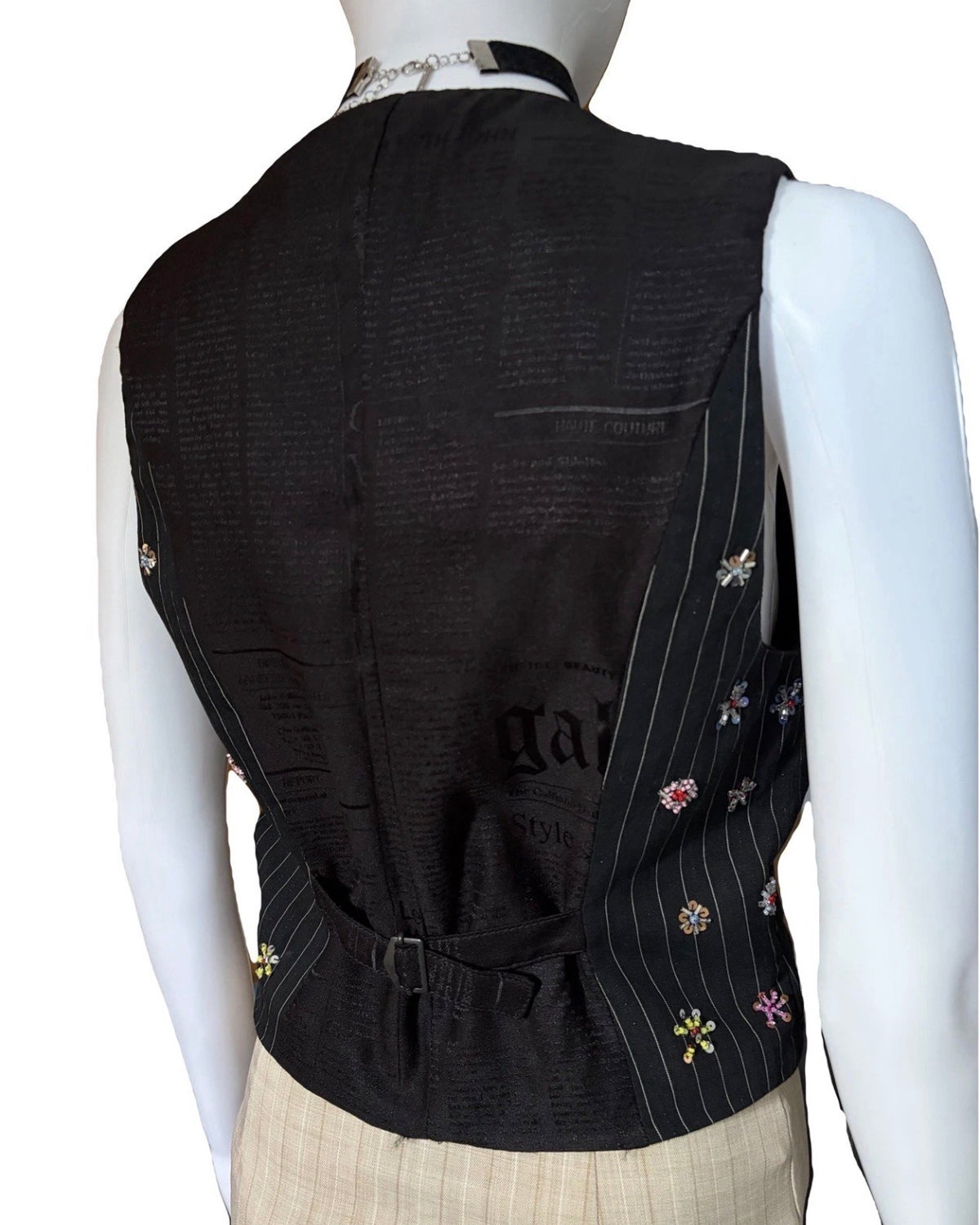 John Galliano Black Pinstripe Vest Floral Embroidery 42IT Spring 2008 Newspaper