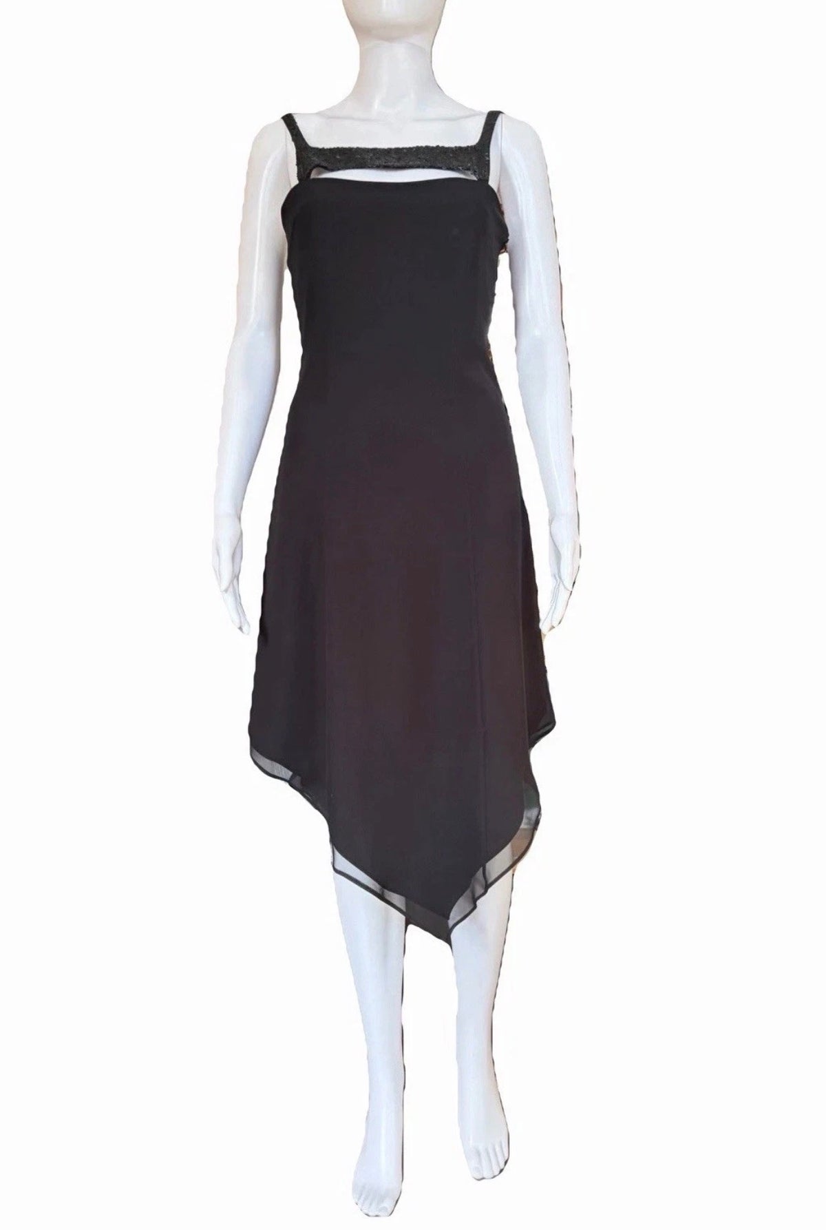 Thierry Mugler Vintage Black Evening Cocktail Cut Out Dress Leather Sequin 2000s