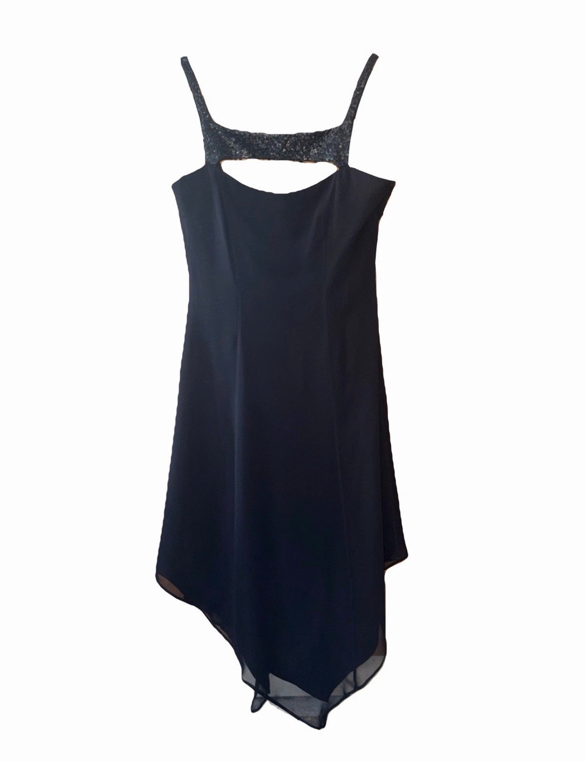 Thierry Mugler Vintage Black Evening Cocktail Cut Out Dress Leather Sequin 2000s
