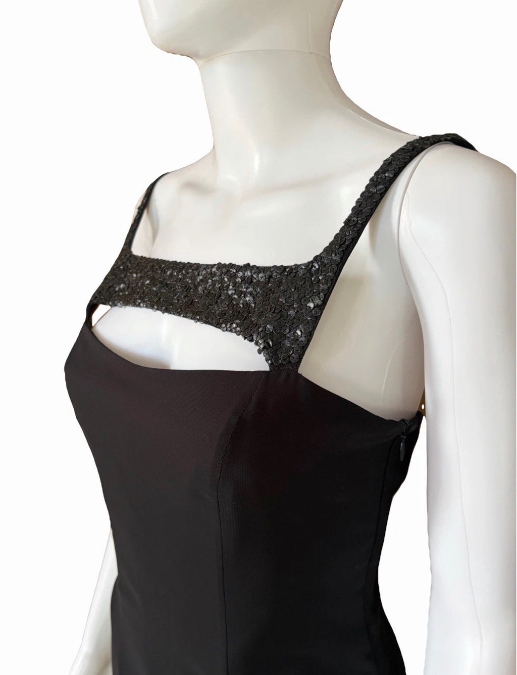 Thierry Mugler Vintage Black Evening Cocktail Cut Out Dress Leather Sequin 2000s