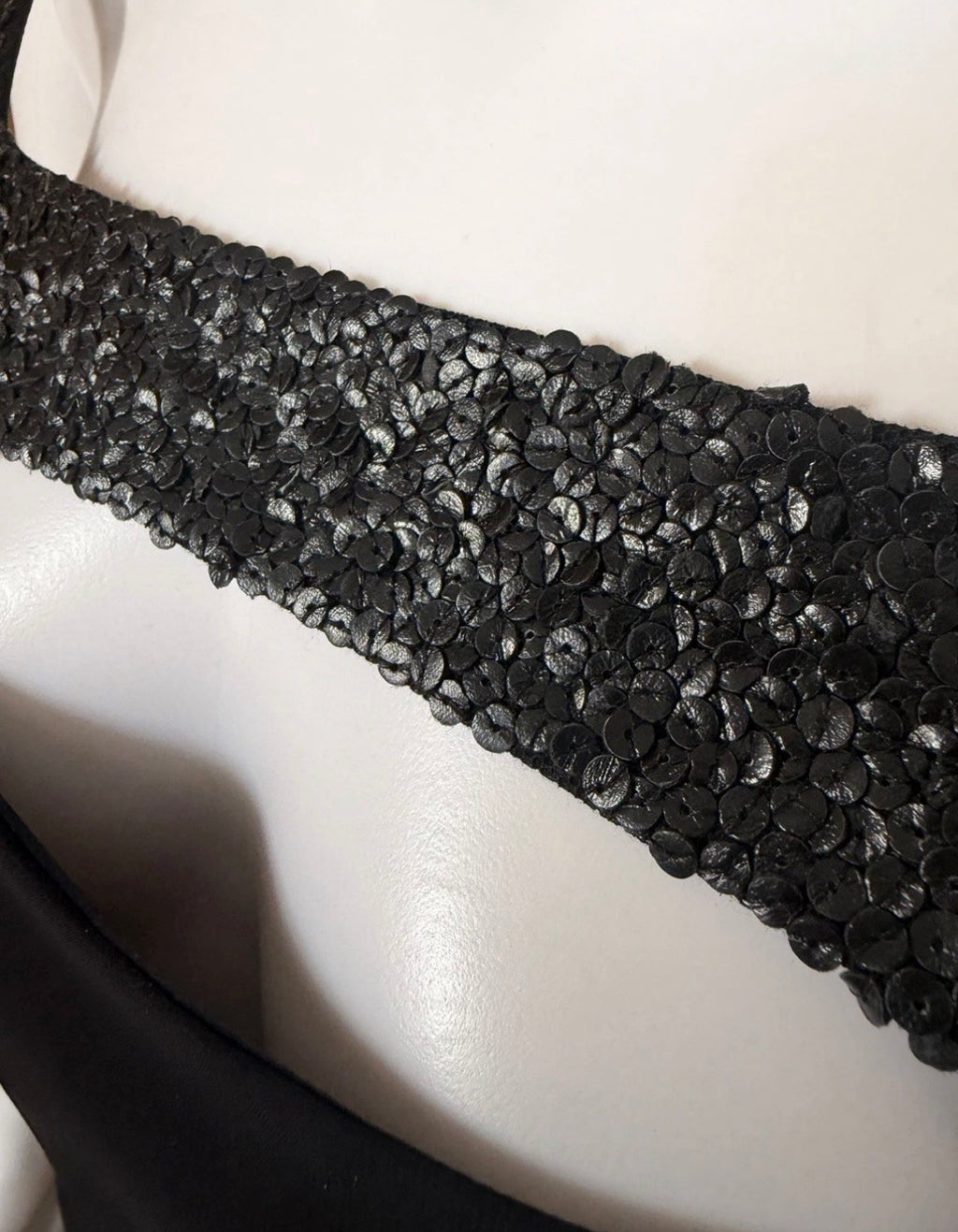Thierry Mugler Vintage Black Evening Cocktail Cut Out Dress Leather Sequin 2000s
