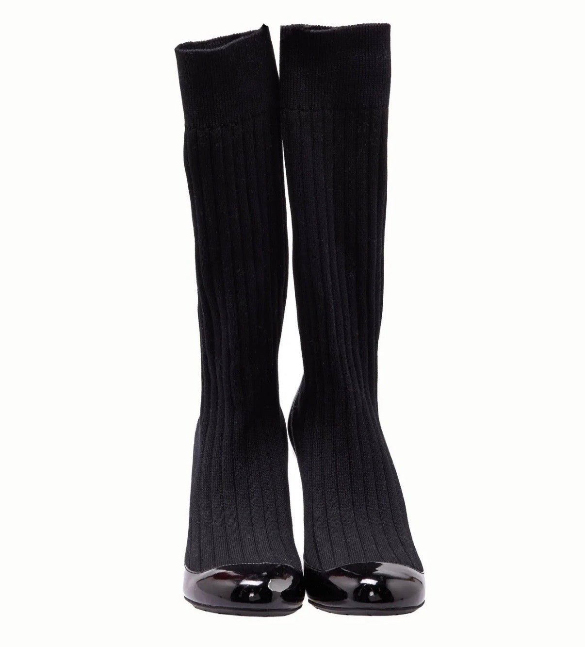 Chanel Black Sock Boots Patent Leather Spring  2014 37.5eu