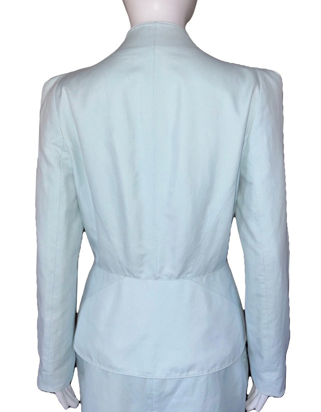 Thierry Mugler Vintage Shimmer Powder Blue Couture Blazer Skirt Set 40FR 90s