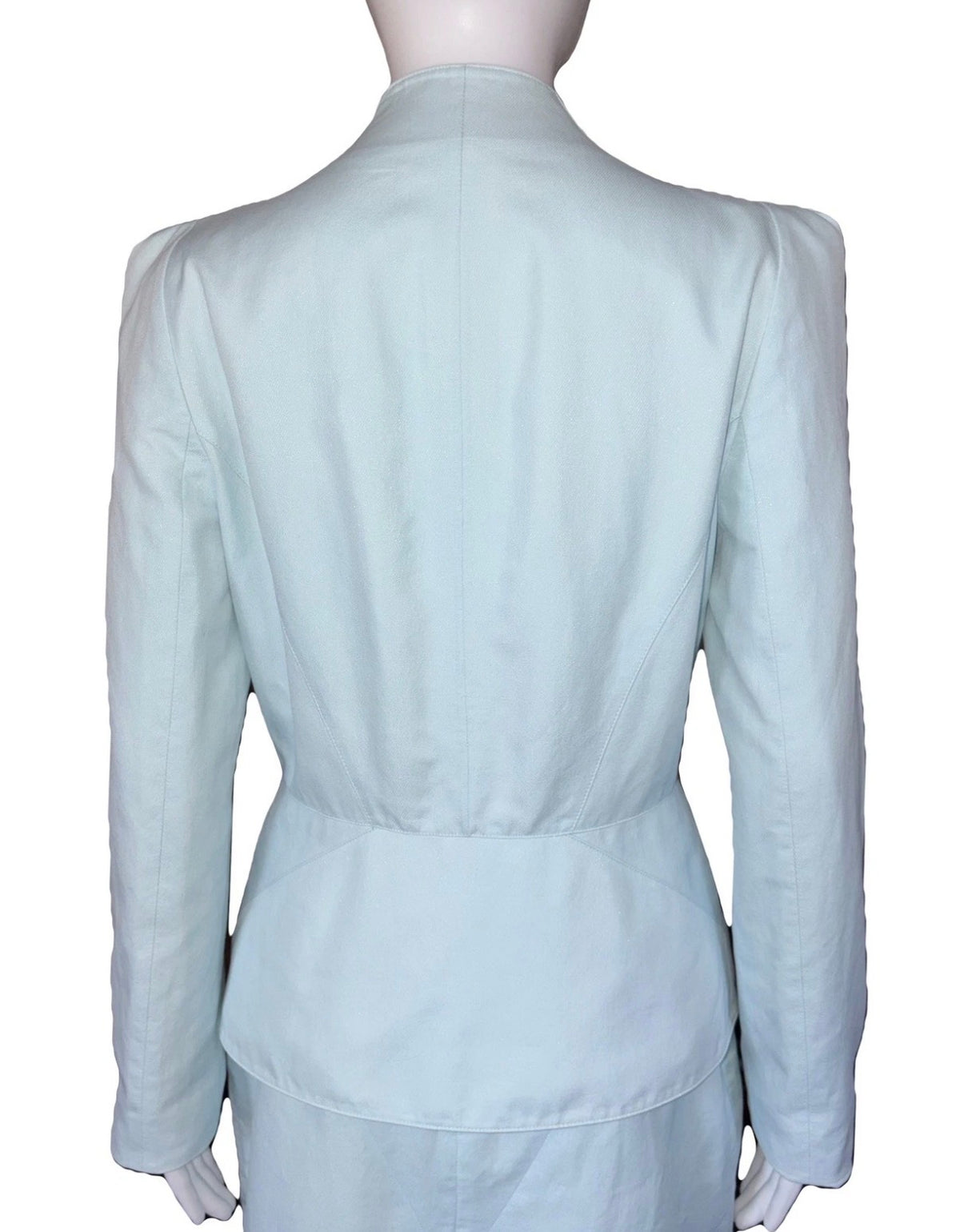 Thierry Mugler Vintage Shimmer Powder Blue Couture Blazer Skirt Set 40FR 90s